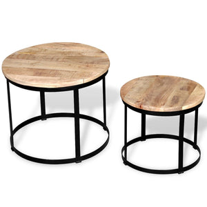 vidaXL 2-Piece Coffee Table Set Rough Mango Wood Round 40cm/50cm