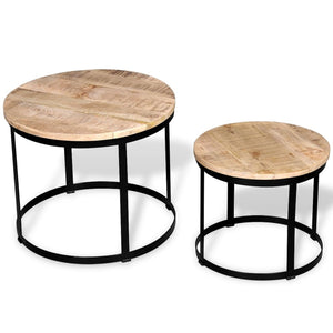 vidaXL 2-Piece Coffee Table Set Rough Mango Wood Round 40cm/50cm