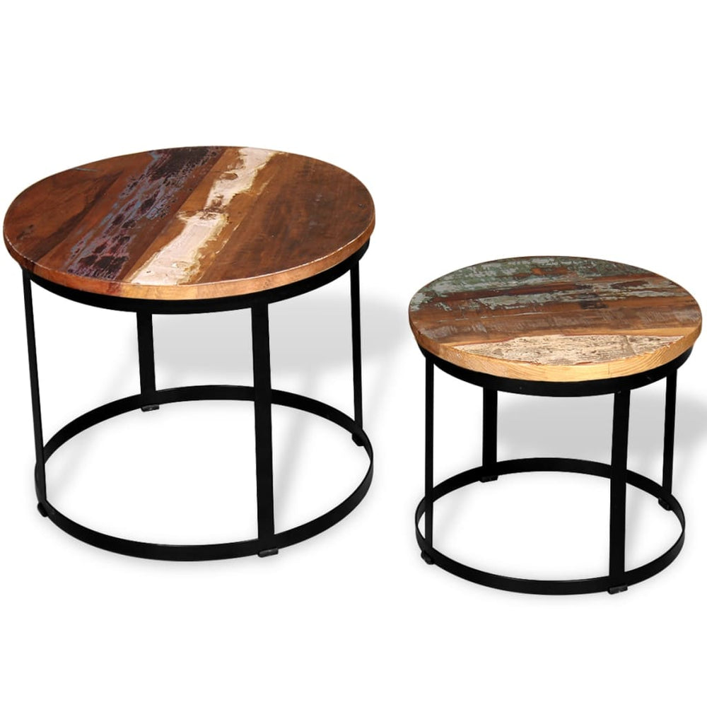 vidaXL 2-Piece Solid Reclaimed Wood Coffee Table Set Round 40cm/50cm