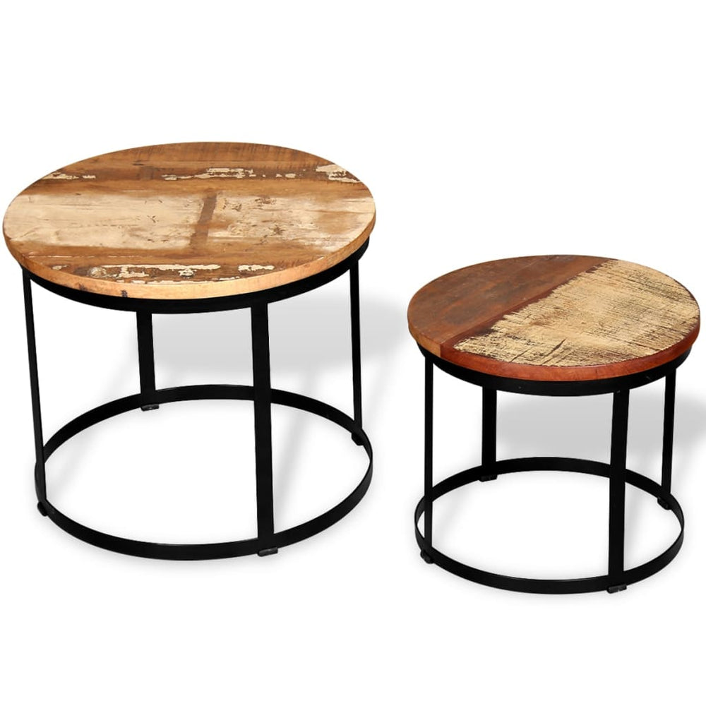 vidaXL 2-Piece Solid Reclaimed Wood Coffee Table Set Round 40cm/50cm