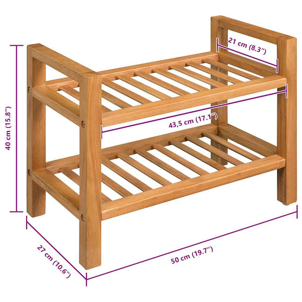 vidaXL 2-Tier Shoe Rack 50x27x40 cm Solid Oak Wood