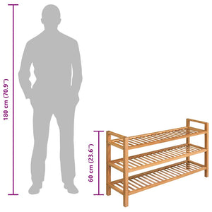 vidaXL Shoe Rack with 3 Tiers 100x27x60 cm Solid Oak Wood