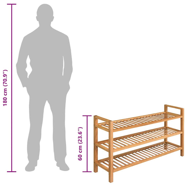 vidaXL Shoe Rack with 3 Tiers 100x27x60 cm Solid Oak Wood
