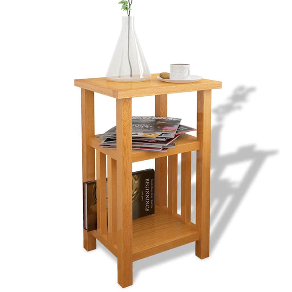 vidaXL Side Table with Magazine Rack 27x35x55 cm Solid Oak Wood