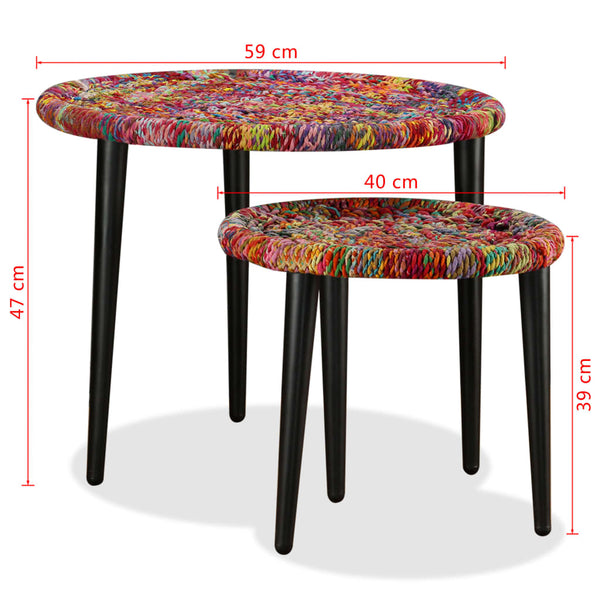 vidaXL 2-Piece Coffee Table Set Chindi Details Multicolour