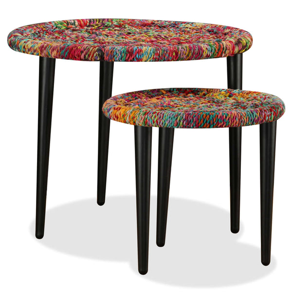 vidaXL 2-Piece Coffee Table Set Chindi Details Multicolour