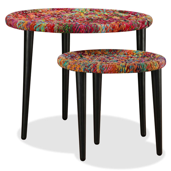 vidaXL 2-Piece Coffee Table Set Chindi Details Multicolour