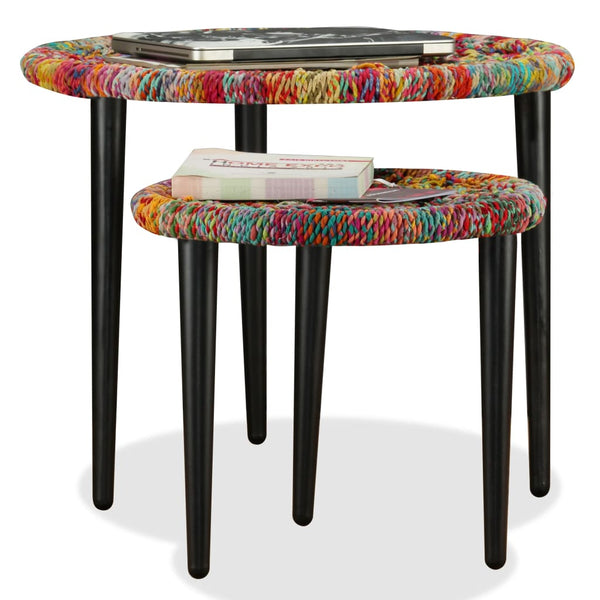 vidaXL 2-Piece Coffee Table Set Chindi Details Multicolour