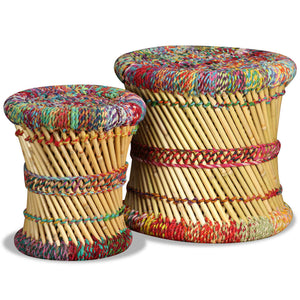 vidaXL Stool with Chindi Details 2 pcs. Multicolored Bamboo