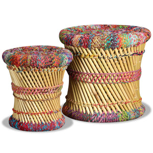 vidaXL Stool with Chindi Details 2 pcs. Multicolored Bamboo