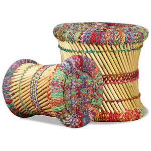 vidaXL Stool with Chindi Details 2 pcs. Multicolored Bamboo