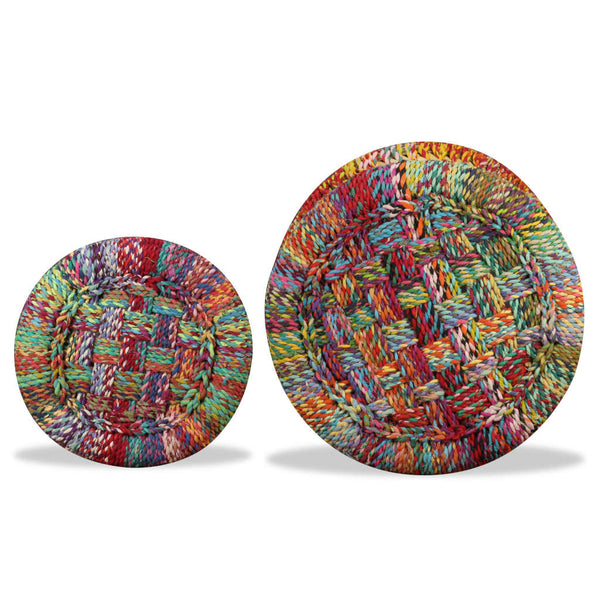 vidaXL Stool with Chindi Details 2 pcs. Multicolored Bamboo