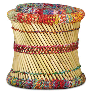 vidaXL Stool with Chindi Details 2 pcs. Multicolored Bamboo