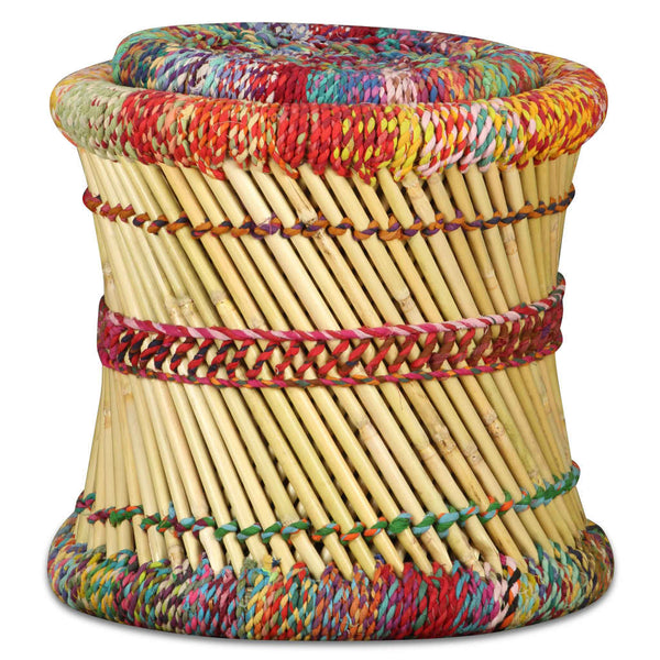 vidaXL Stool with Chindi Details 2 pcs. Multicolored Bamboo