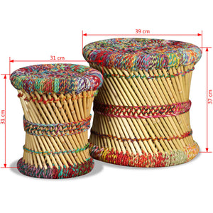 vidaXL Stool with Chindi Details 2 pcs. Multicolored Bamboo