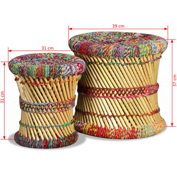 vidaXL Stool with Chindi Details 2 pcs. Multicolored Bamboo