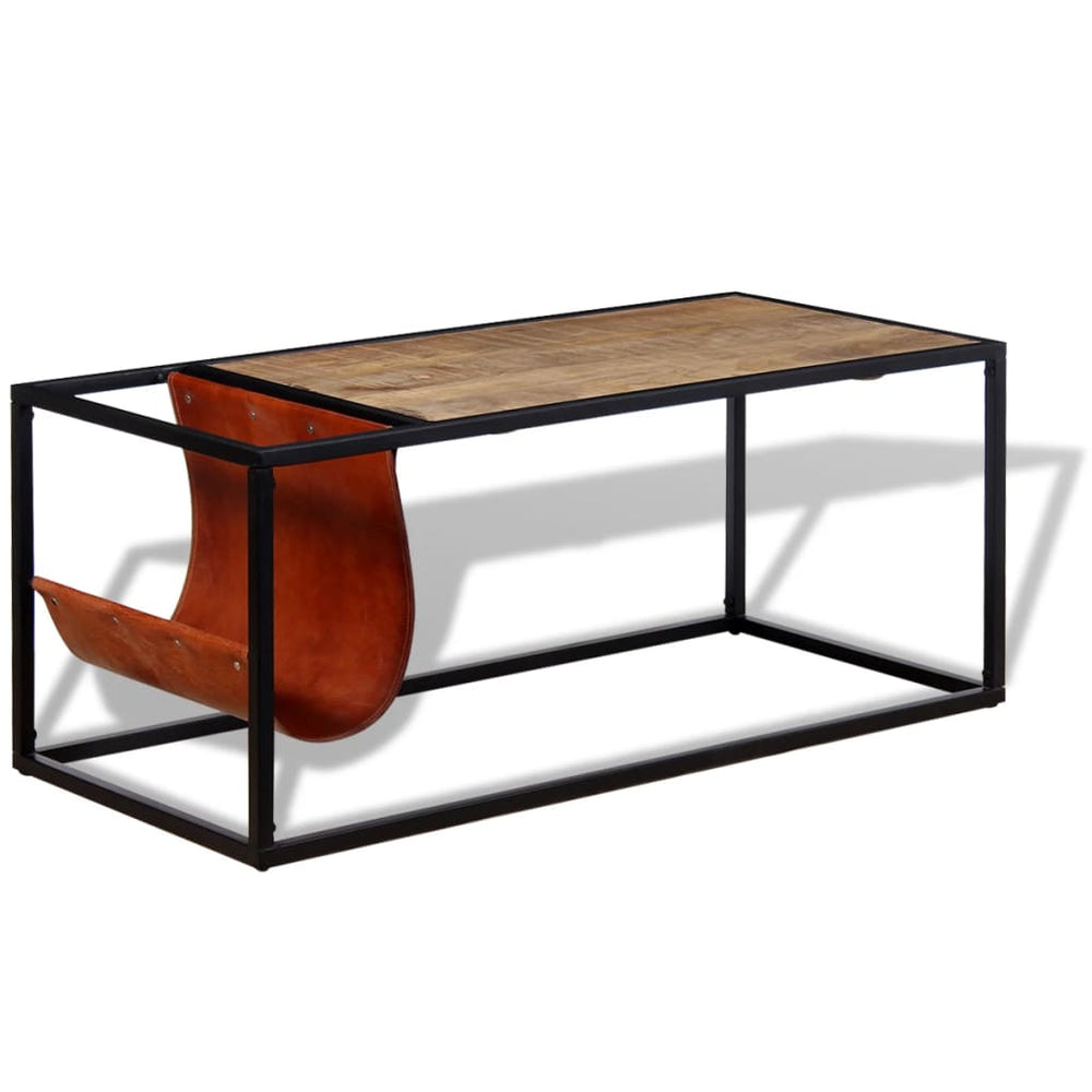 vidaXL Coffee Table with Magazine Rack Real Leather 110x50x45 cm