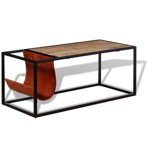 vidaXL Coffee Table with Magazine Rack Real Leather 110x50x45 cm