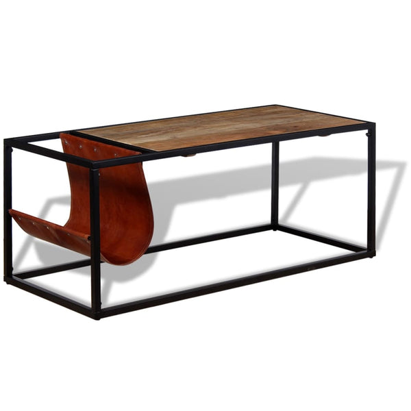 vidaXL Coffee Table with Magazine Rack Real Leather 110x50x45 cm