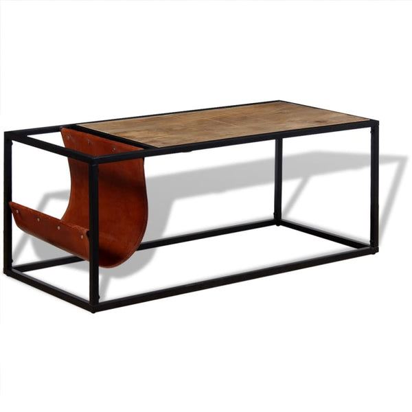 vidaXL Coffee Table with Magazine Rack Real Leather 110x50x45 cm
