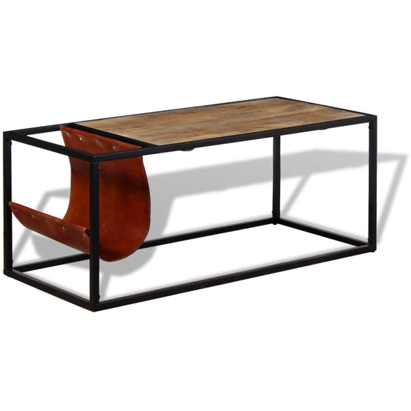 vidaXL Coffee Table with Magazine Rack Real Leather 110x50x45 cm