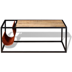 vidaXL Coffee Table with Magazine Rack Real Leather 110x50x45 cm