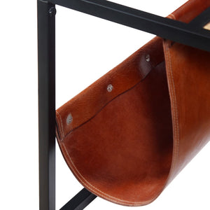 vidaXL Coffee Table with Magazine Rack Real Leather 110x50x45 cm