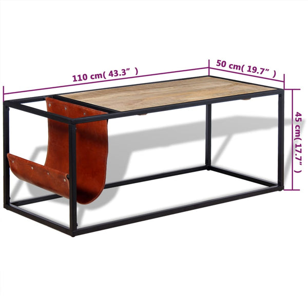 vidaXL Coffee Table with Magazine Rack Real Leather 110x50x45 cm