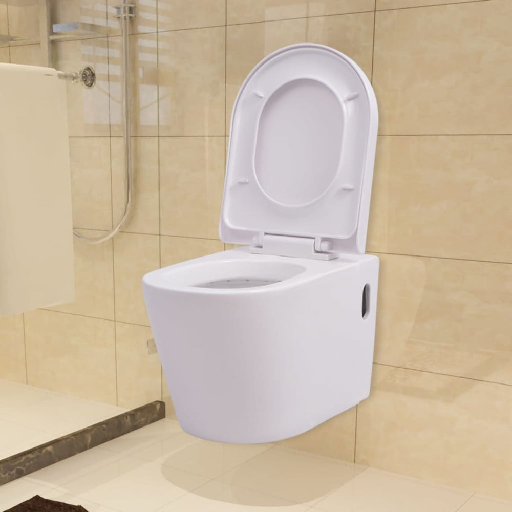 vidaXL Wall-Mounted Toilet Ceramic White