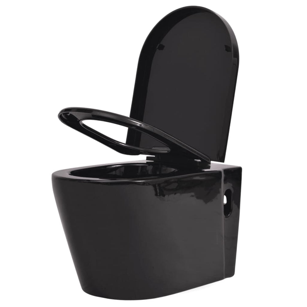 vidaXL Wall-Mounted Toilet Ceramic Black