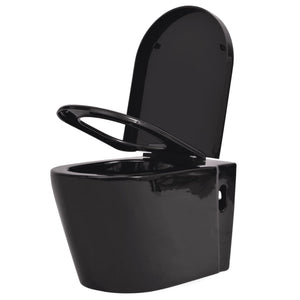 vidaXL Wall-Mounted Toilet Ceramic Black