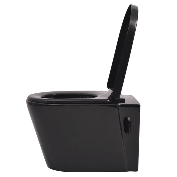 vidaXL Wall-Mounted Toilet Ceramic Black