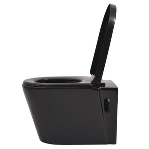 vidaXL Wall-Mounted Toilet Ceramic Black