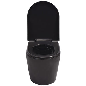 vidaXL Wall-Mounted Toilet Ceramic Black