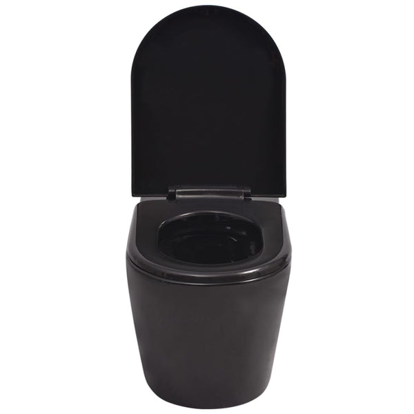 vidaXL Wall-Mounted Toilet Ceramic Black