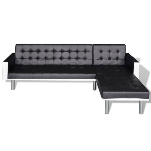 vidaXL L-shaped Sofa Bed Faux Leather Black