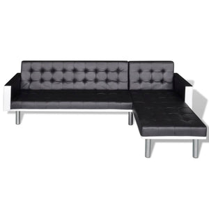 vidaXL L-shaped Sofa Bed Faux Leather Black
