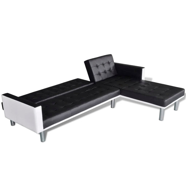 vidaXL L-shaped Sofa Bed Faux Leather Black