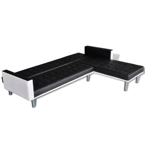 vidaXL L-shaped Sofa Bed Faux Leather Black