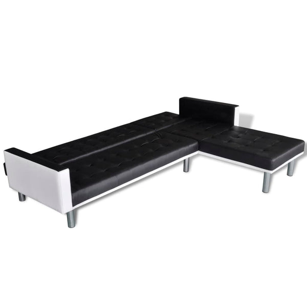 vidaXL L-shaped Sofa Bed Faux Leather Black