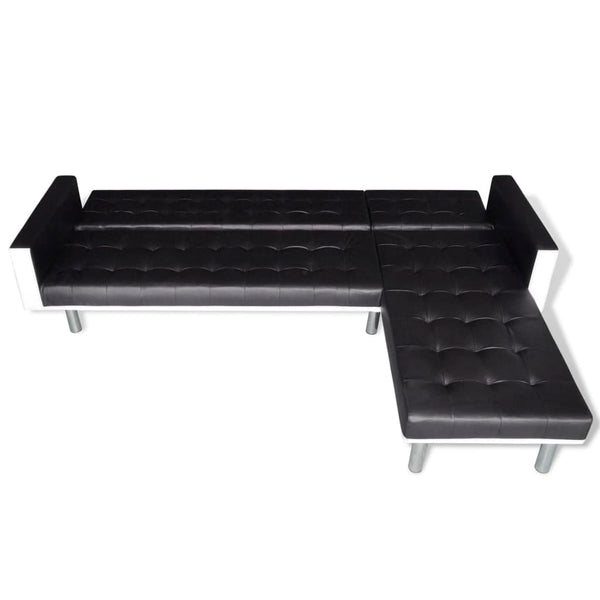 vidaXL L-shaped Sofa Bed Faux Leather Black