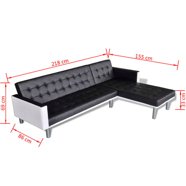 vidaXL L-shaped Sofa Bed Faux Leather Black