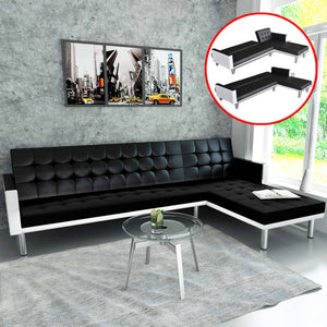 vidaXL L-shaped Sofa Bed Faux Leather Black