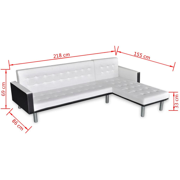 vidaXL L-shaped Sofa Bed Faux Leather White