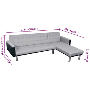 vidaXL L-Shaped Sofa Bed Fabric Black and Grey