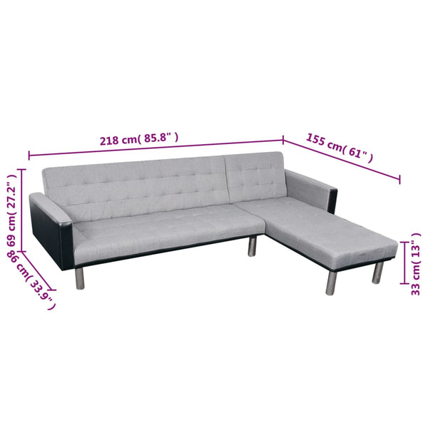 vidaXL L-Shaped Sofa Bed Fabric Black and Grey
