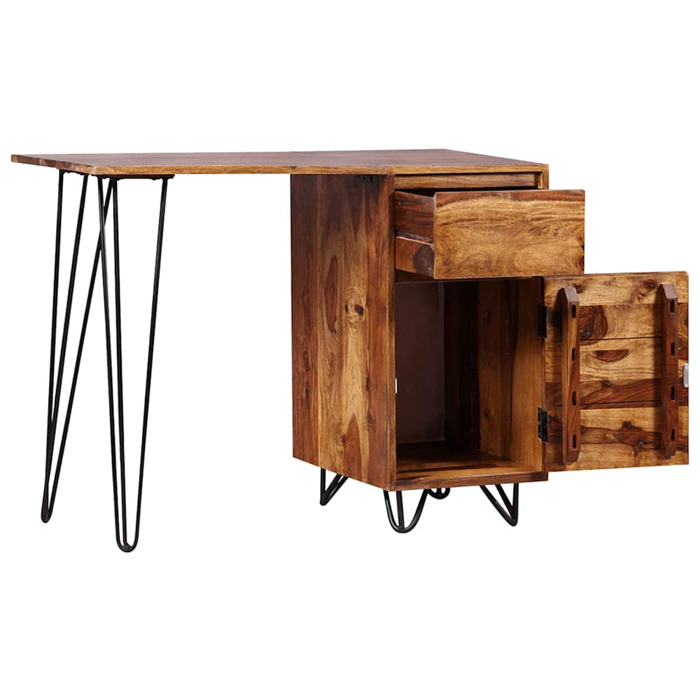 vidaXL Desk with 1 Drawer and 1 Cabinet Solid Acacia Wood