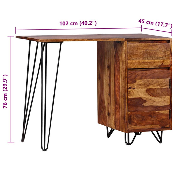 vidaXL Desk with 1 Drawer and 1 Cabinet Solid Acacia Wood