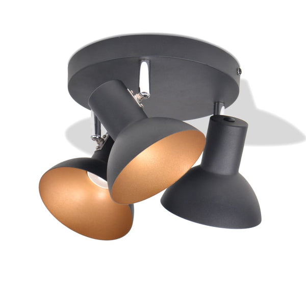 vidaXL Ceiling Lamp for 3 Bulbs E27 Black and Gold