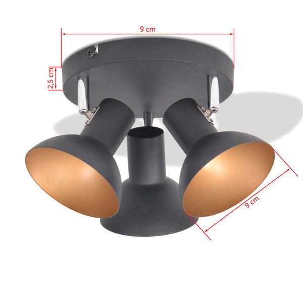 vidaXL Ceiling Lamp for 3 Bulbs E27 Black and Gold